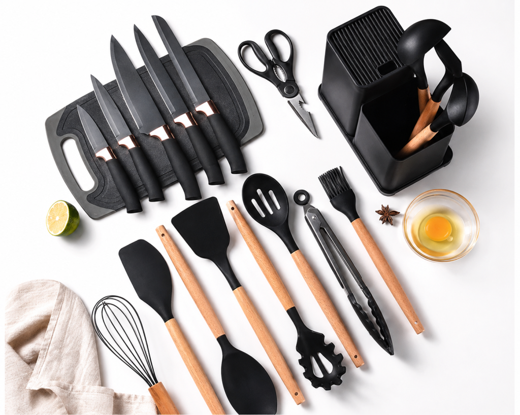 19 Pieces Silicone Kitchen Gorgeous Set with Wood