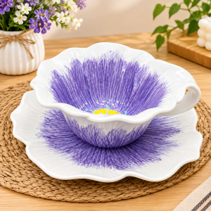 🌸 **Elegant Purple Flower Ceramic Serving Bowl & Plate Set**